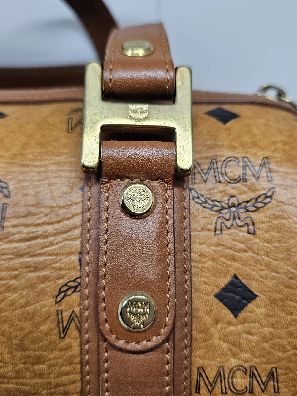 MCM Cognac Visetos Barrel Satchel Bag